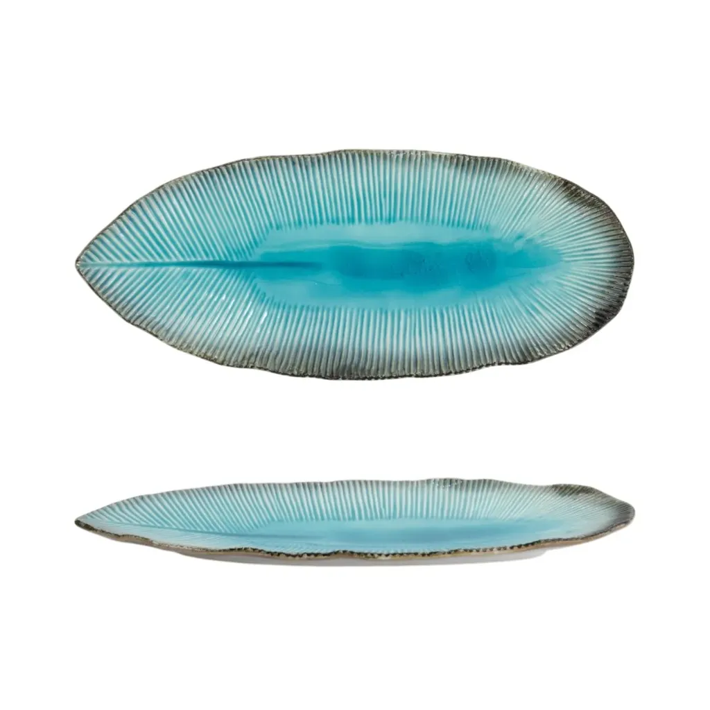 ASABLUE (R) JAPAN Teller blattförmig 33x13,5x2,5 - blau