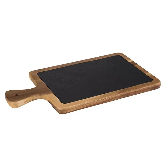[AP00810] Servierbrett 2-teilig aus Akazienholz mit Naturschieferplatte 34x18x2