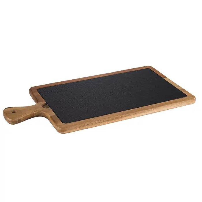 Servierbrett 2-teilig aus Akazienholz mit Naturschieferplatte 41x20x2