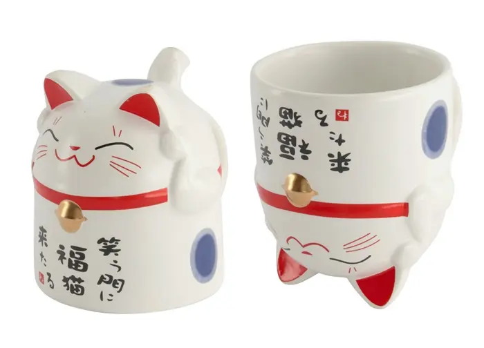 Henkeltasse Glückkatze Blau 350ml