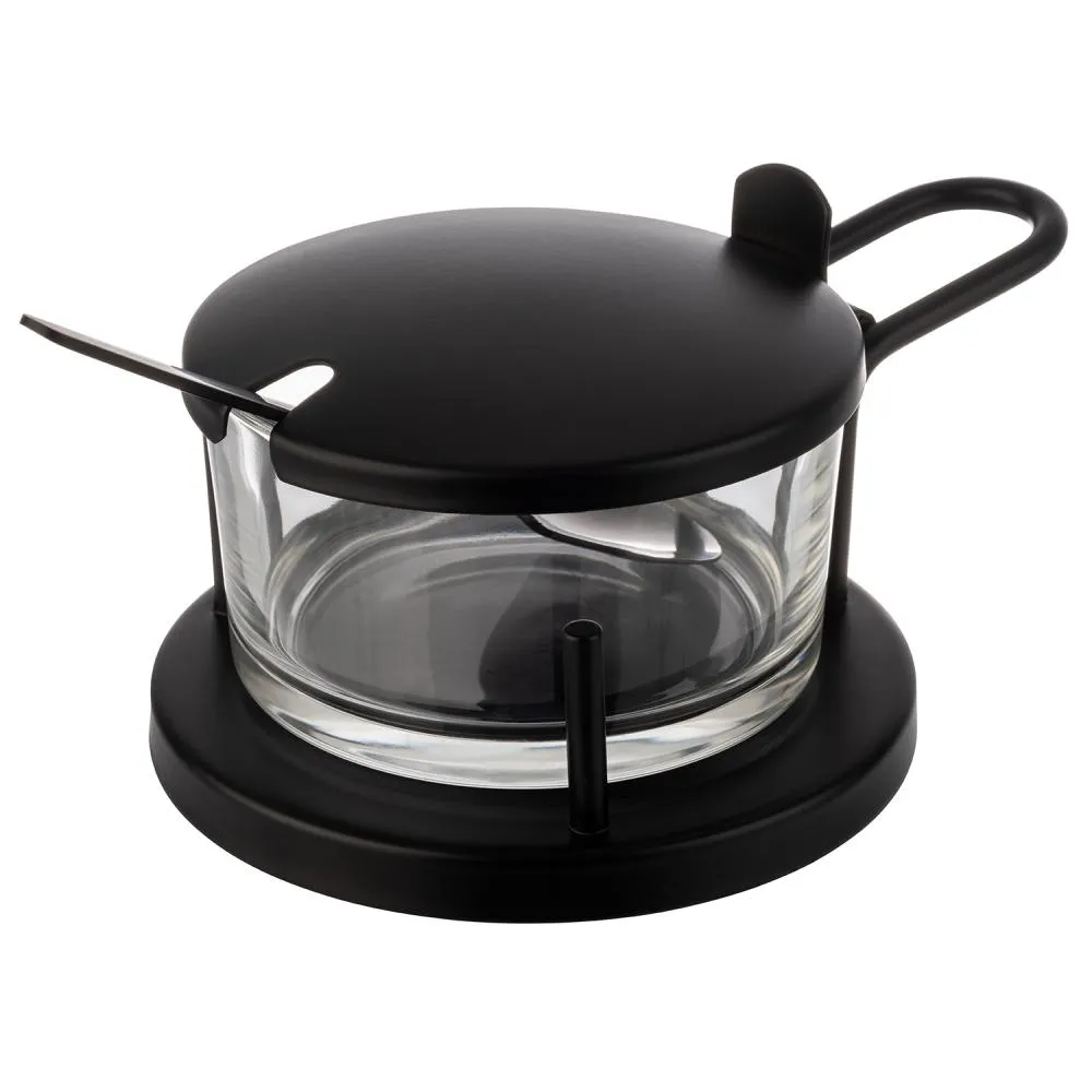[AP40333] Gewürz Glasbehälter mit Löffel 180ml - schwarz matt