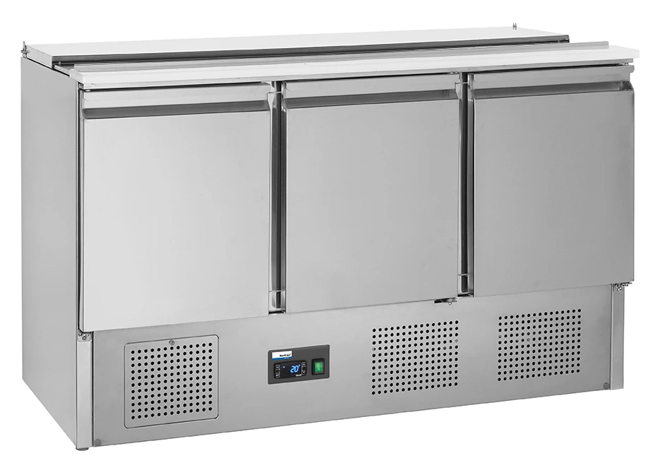 [NO 435104301] Saladette mit 3 Türen und Ausschnitt für Bestückung mit 4 x GN 1/1