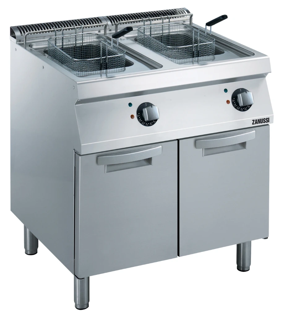 Zanussi Elektro-Fritteuse Standgerät, 2 V-Becken 15 l, 2 Flügeltüren im Unterbau