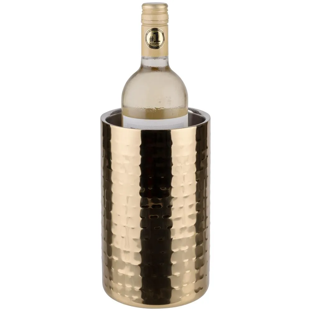 Edelstahl-Flaschenkühler D12 H20 - GOLD Hammerschlagoptik 