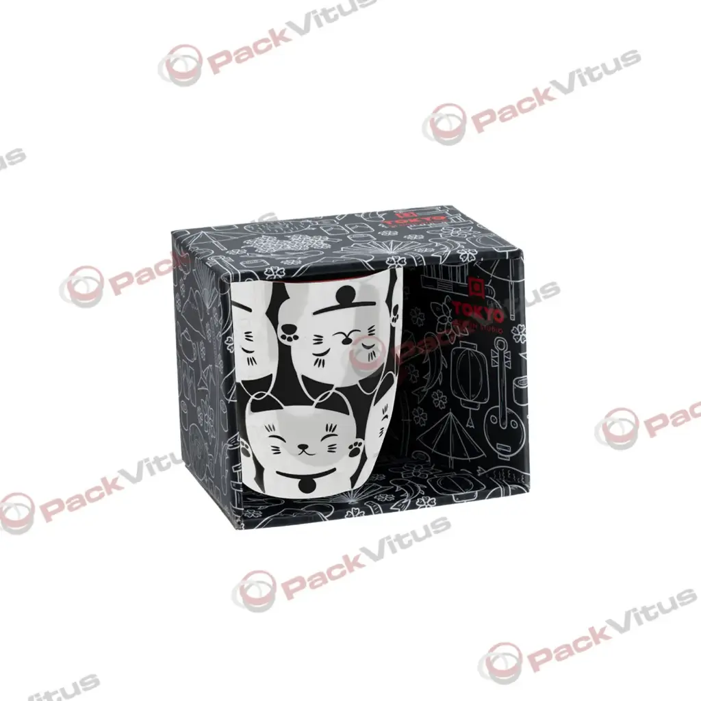 (D) Tasse GLÜCKKATZE schwarz/weiß D8,5 H10,2