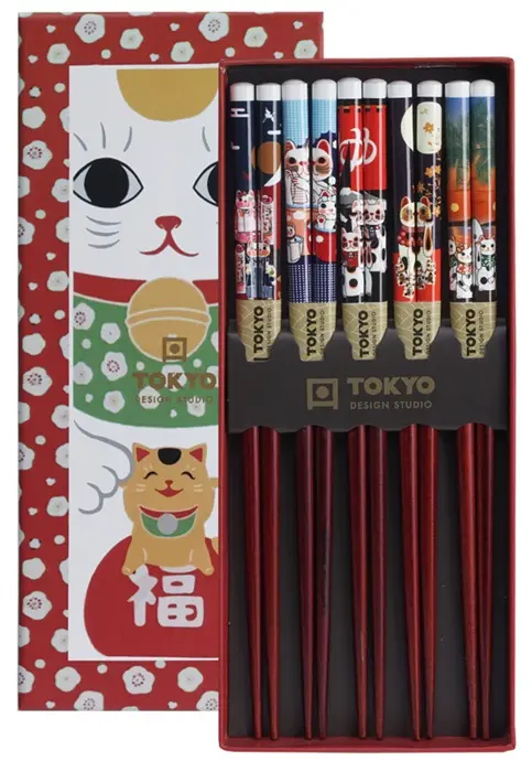 GLÜCKKATZE 5er Stäbchen Set in Geschenkbox | bunt Box 1/100
