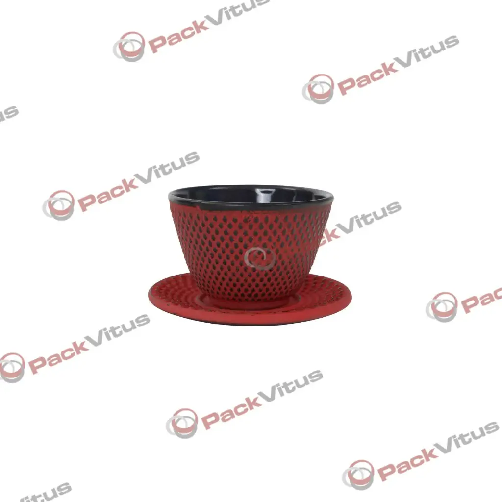 (D/R) Gusseisentasse 120ml mit Unterteller rot