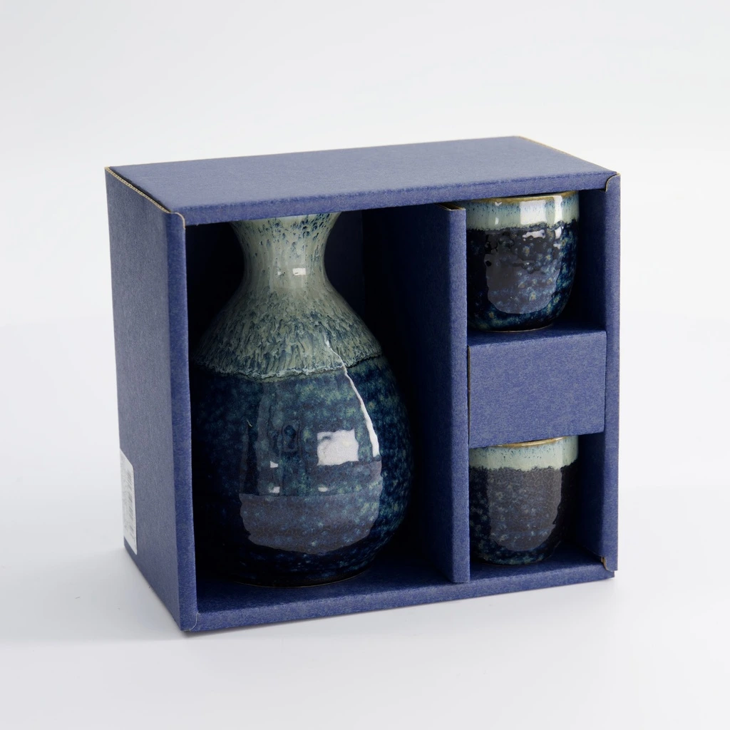 JN16542    Sake Set 3-teilig 250ml + 50ml weiß/blau