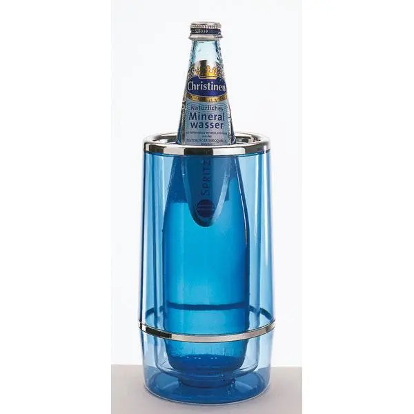 Flaschenkühler D11,5 H23 blau transparent, doppelwandig mit Chromrand