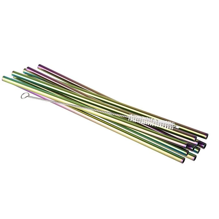 Trinkhalme 11er-Set D0,6 L21,5 (mit Bürste) - Regenbogen glänzend