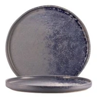 Grey dessert plate with blue reactive dots - Stoneware Ø 20,5 h 2 cm Box 6