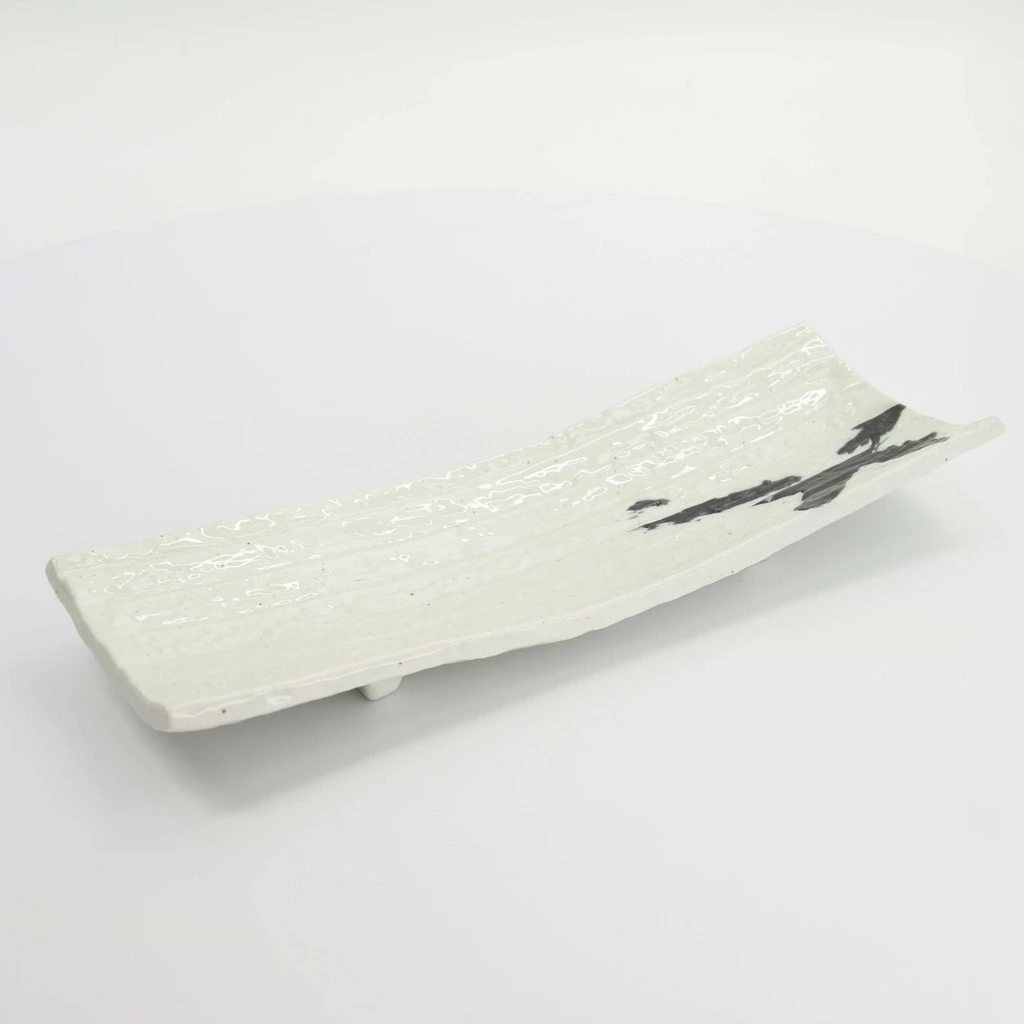 Sushi Teller rechteckig gewölbt 31x10x4,5cm - weiß/schwarz Box 6/24