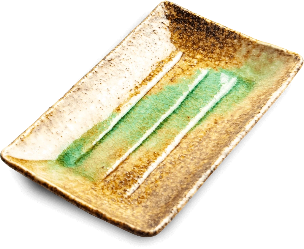 Sushi Teller 22x14x3cm - braun/grün