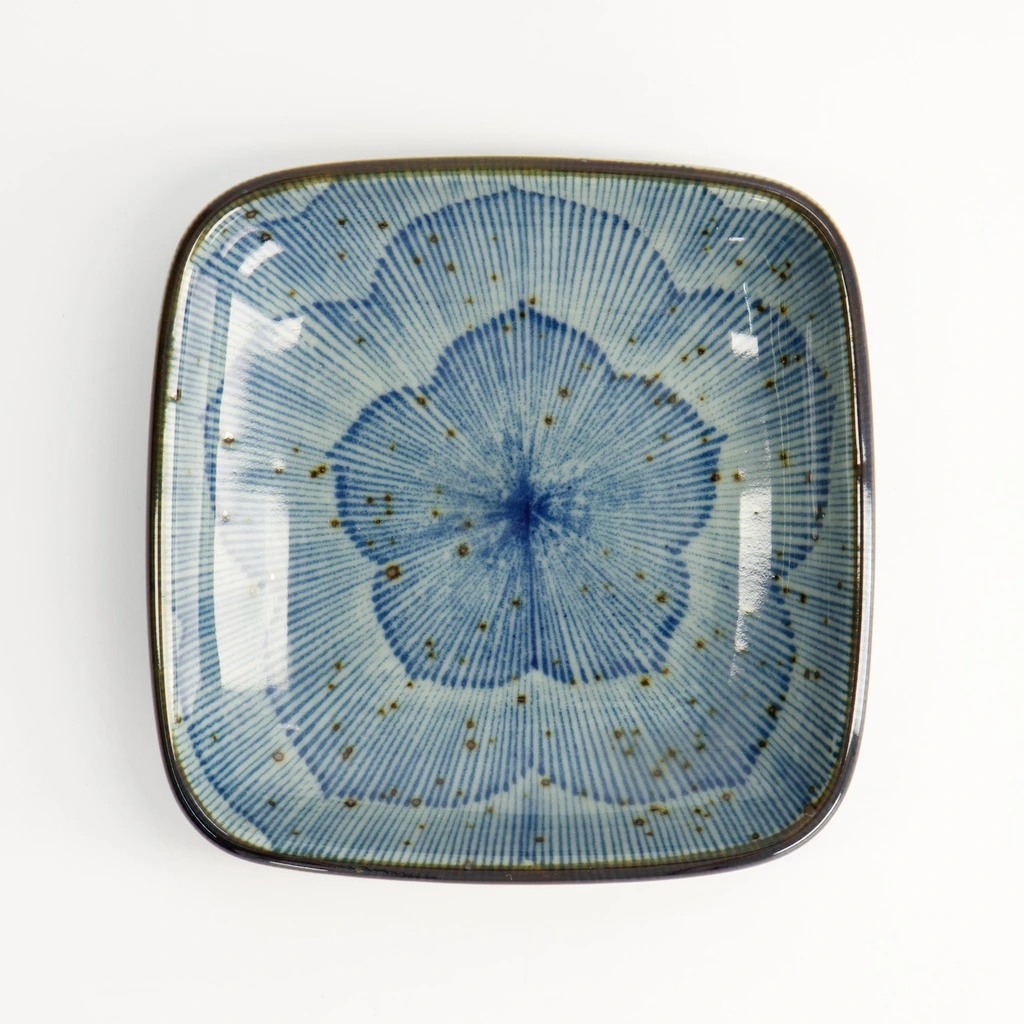 Soße quadratisch 9x9x1.6cm floral - blau/weiß