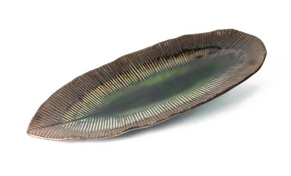 Sushi Teller blattförmig 21x10,5x2 - grün/braun
