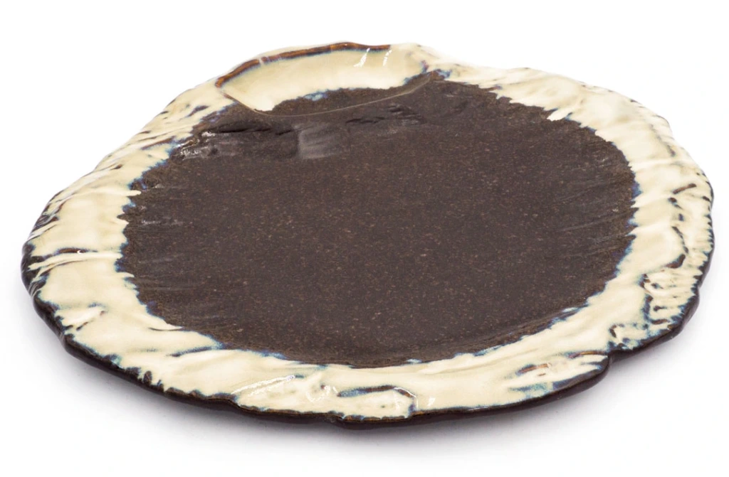 KI NO JUHI Stein Platte mit Soßefach oval 32x27x2,5