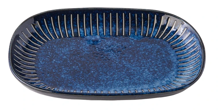 Ridged Indigo Ovaler Teller 19 x 13 cm