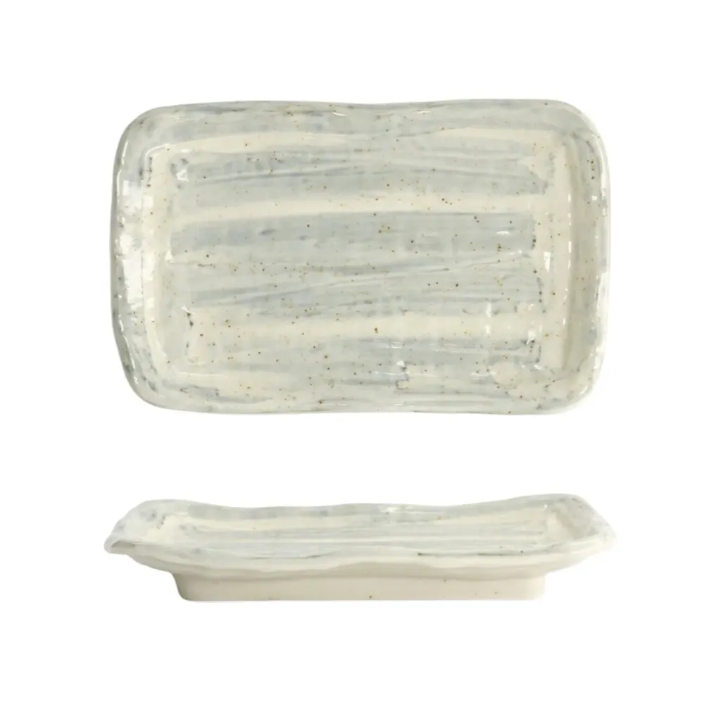 Sushi Teller 21x13x3cm - hellblau/weiß Box 6/48
