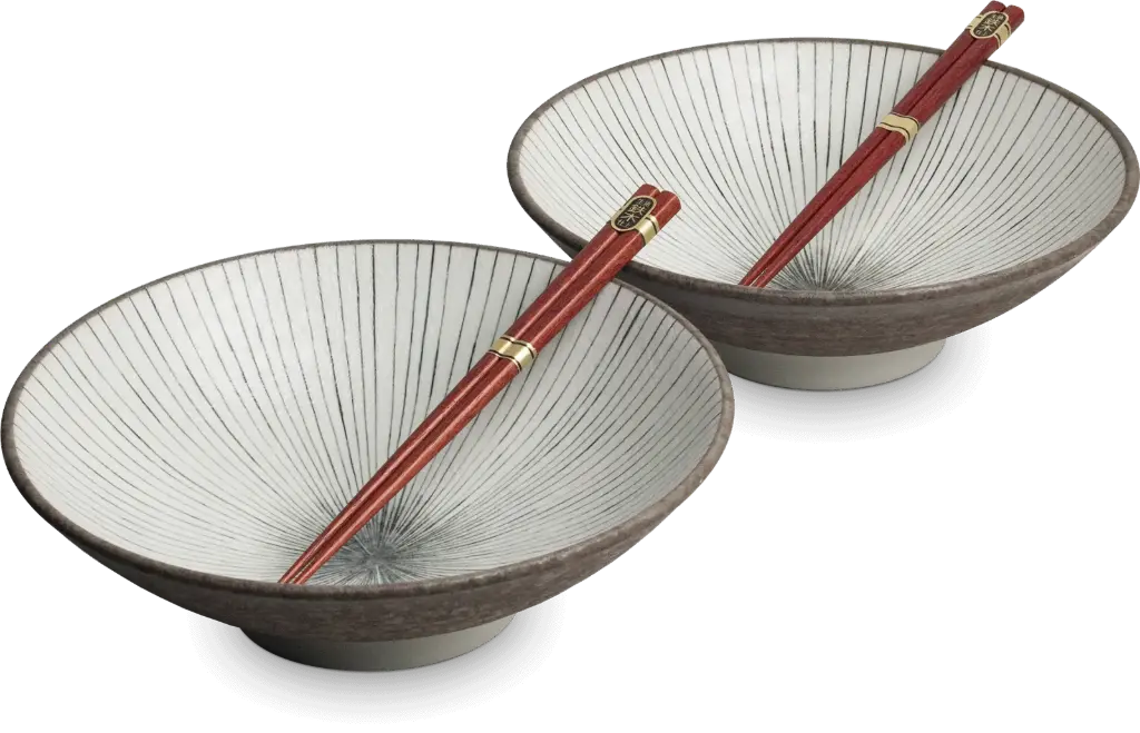 CHIKYU GYO 2er flache Schalen Set mit Stäbchen 4-teilig