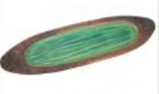 Platte organisch oval Grüne Vertiefung glänzend mit mattbraunem Rand L75xB14,5xH2,5-4,8cm 