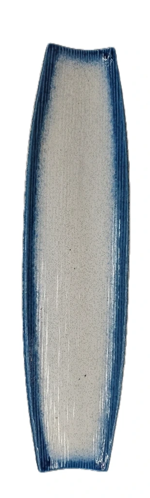 Platte lang , oval Weiß mit royalblauem Rand, semimatt 52x13x2,5cm