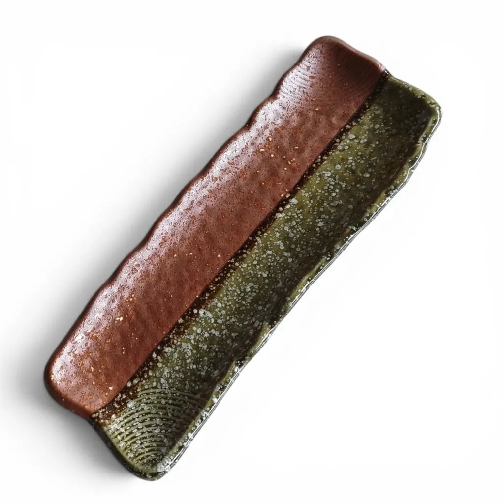 Sushi Teller organisch 32x11,5cm - braun/grün