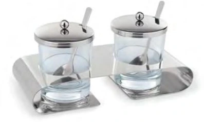 Menage, mit 2 Edelstahllöffeln, 200 ml, 22,5 x 10 cm, Edelstahl, Glas 
