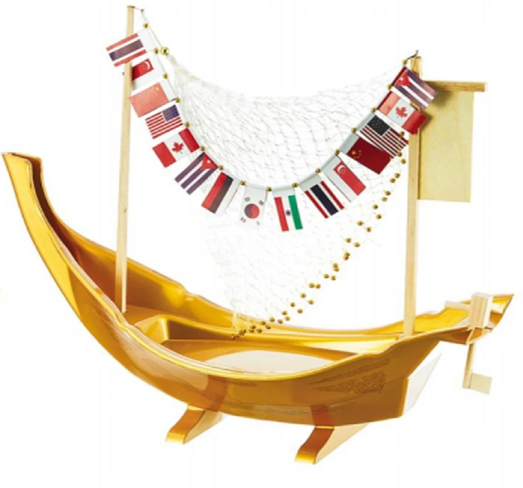 Drachenboot gelb lackiert 61x32x23 - klein