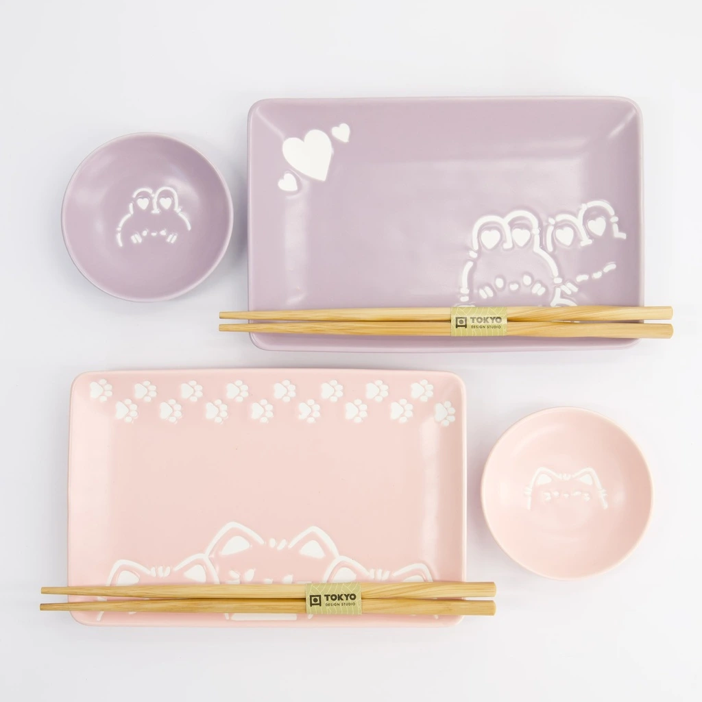 6teilig Sushi Set Katze - rosa/violett Box 1/12