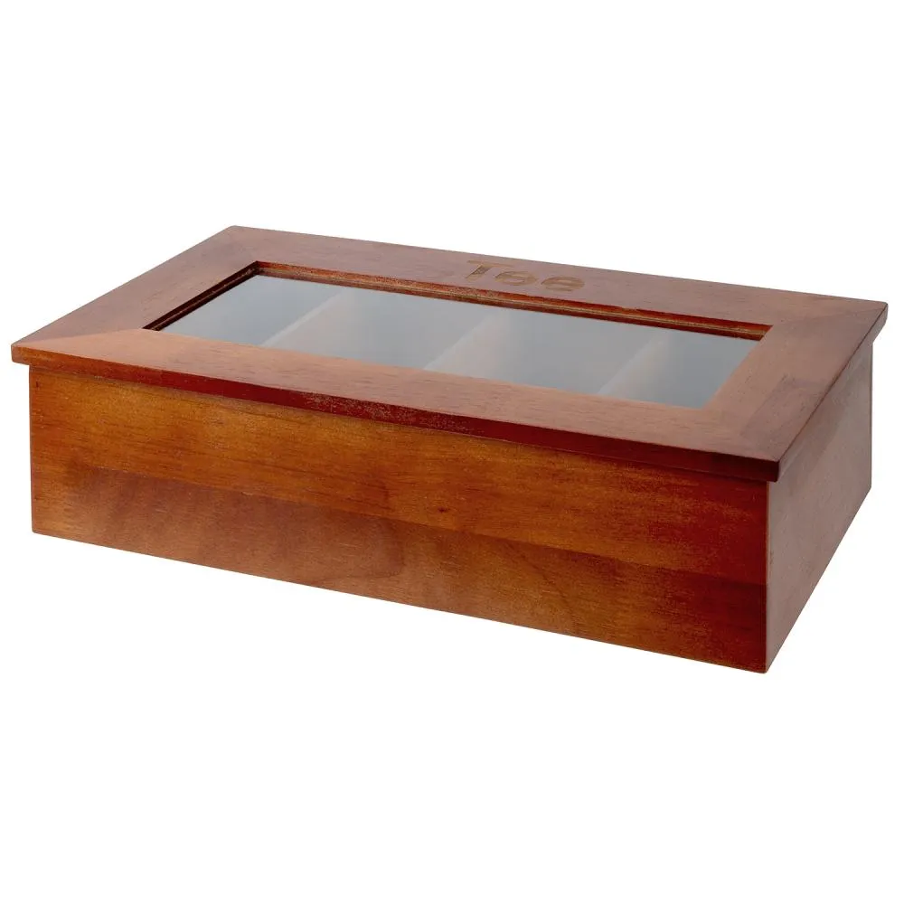 Teebox aus Holz mit Sichtfenster - rot/braun