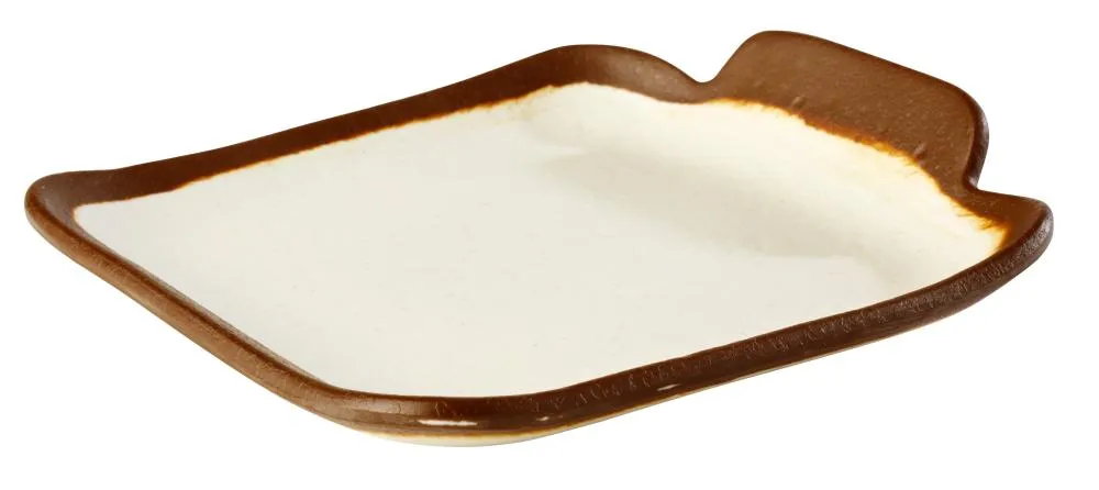 MELAMIN Teller quadratisch mit Griff 14x13x2,5 - creme/braun