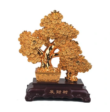 Deko Glücksbaum mit Gestell - GOLD Kunstharz