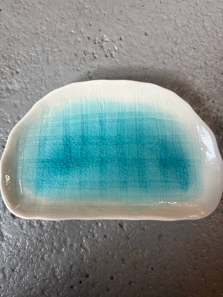 HALBMOND Teller 22x13,5x3 - blau/weiß