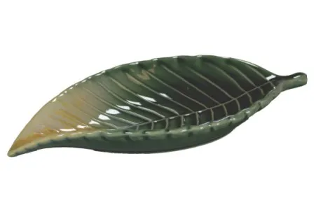 [ST-QU33525] HARU Teller blattförmig 22x11,7x3,3 CT6 - grün/gelb