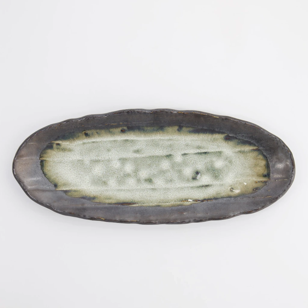 Yamasaku Teller oval organisch 33x13,5x2 - grau/weiß Box 6/36