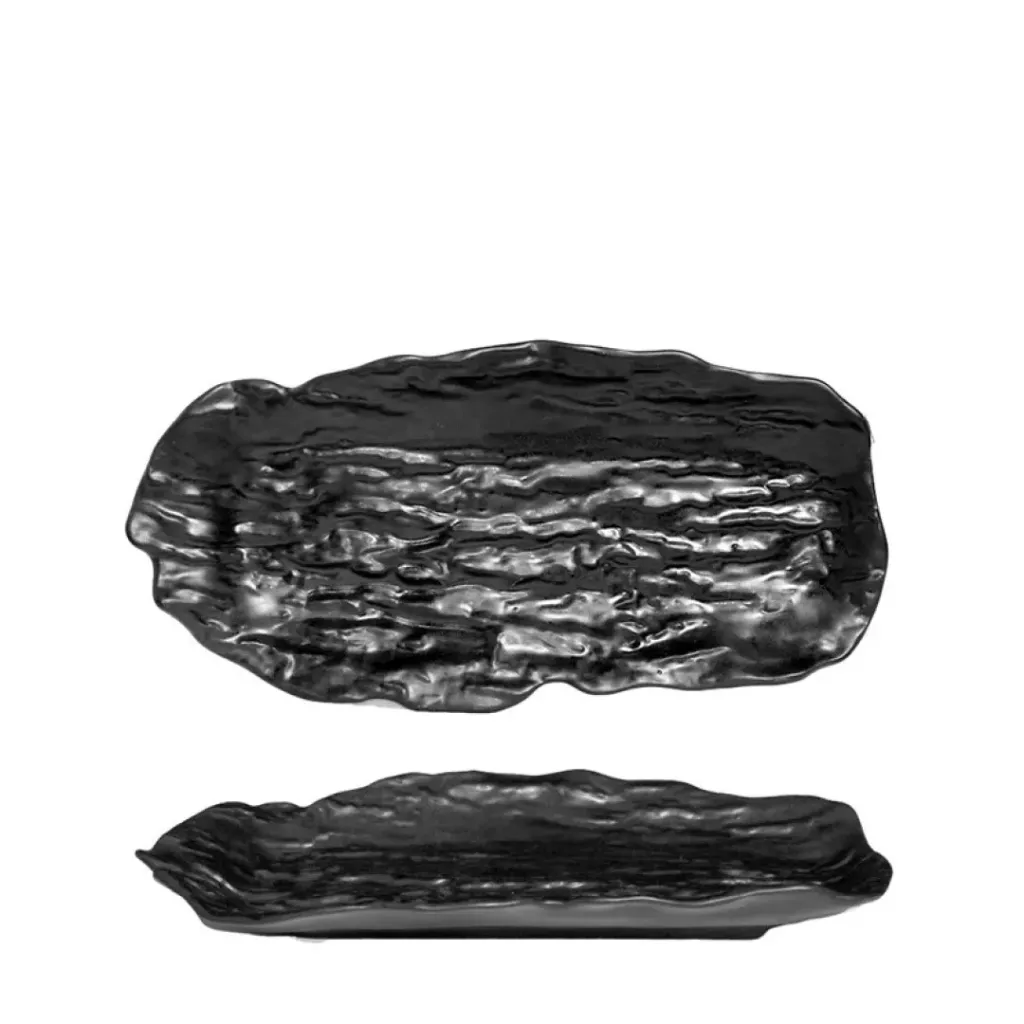 [SP2400299] WOOD GLAM Servierteller organisch 32x16 schwarz semimatt CT6