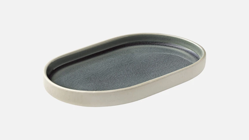 [PLG201891016151] NARA GREY Platte oval 18x11cm - grau/beige