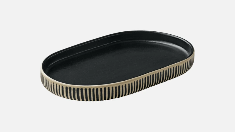 NARA BLACK & WHITE Platte oval 18x11 - schwarz/weiß
