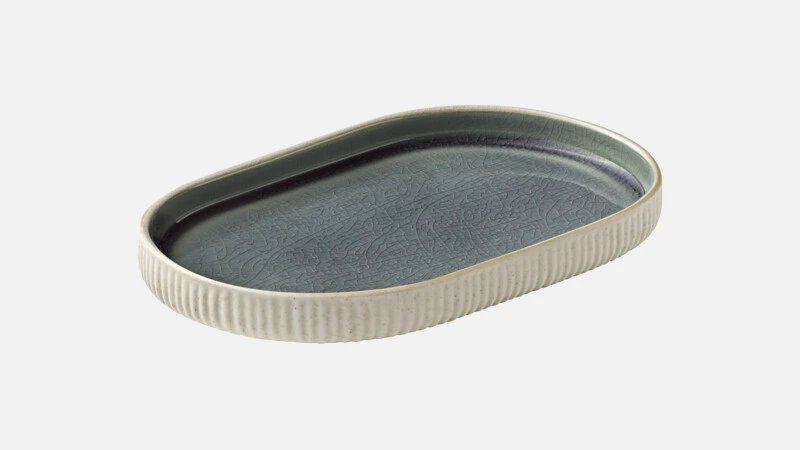 NARA GREY Platte oval 18x11 - beige/grau