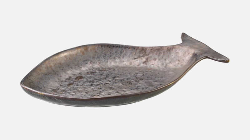 SHELLS Teller tief fischform 30x19cm - braun/grau