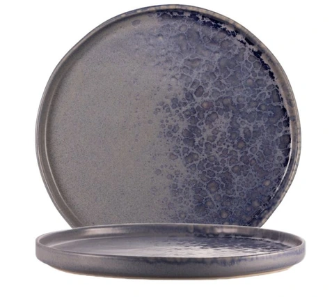 [LPHO019GB001150] PHOBOS Grey Bread Plate with Blue Reactive Dots D15xH1,5- Grau mit bluer Punkte