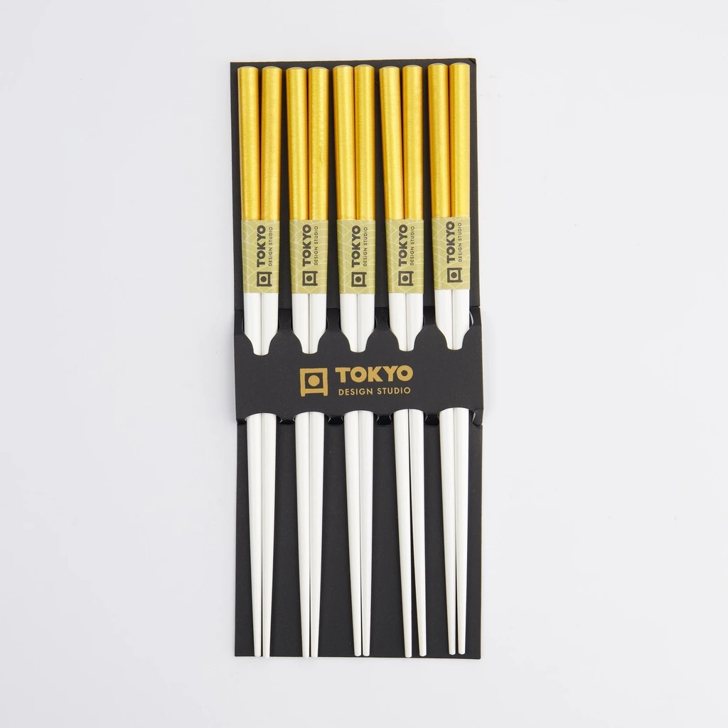 [JN14698] 5er Stäbchen Set | gold/weiß Box 10/200