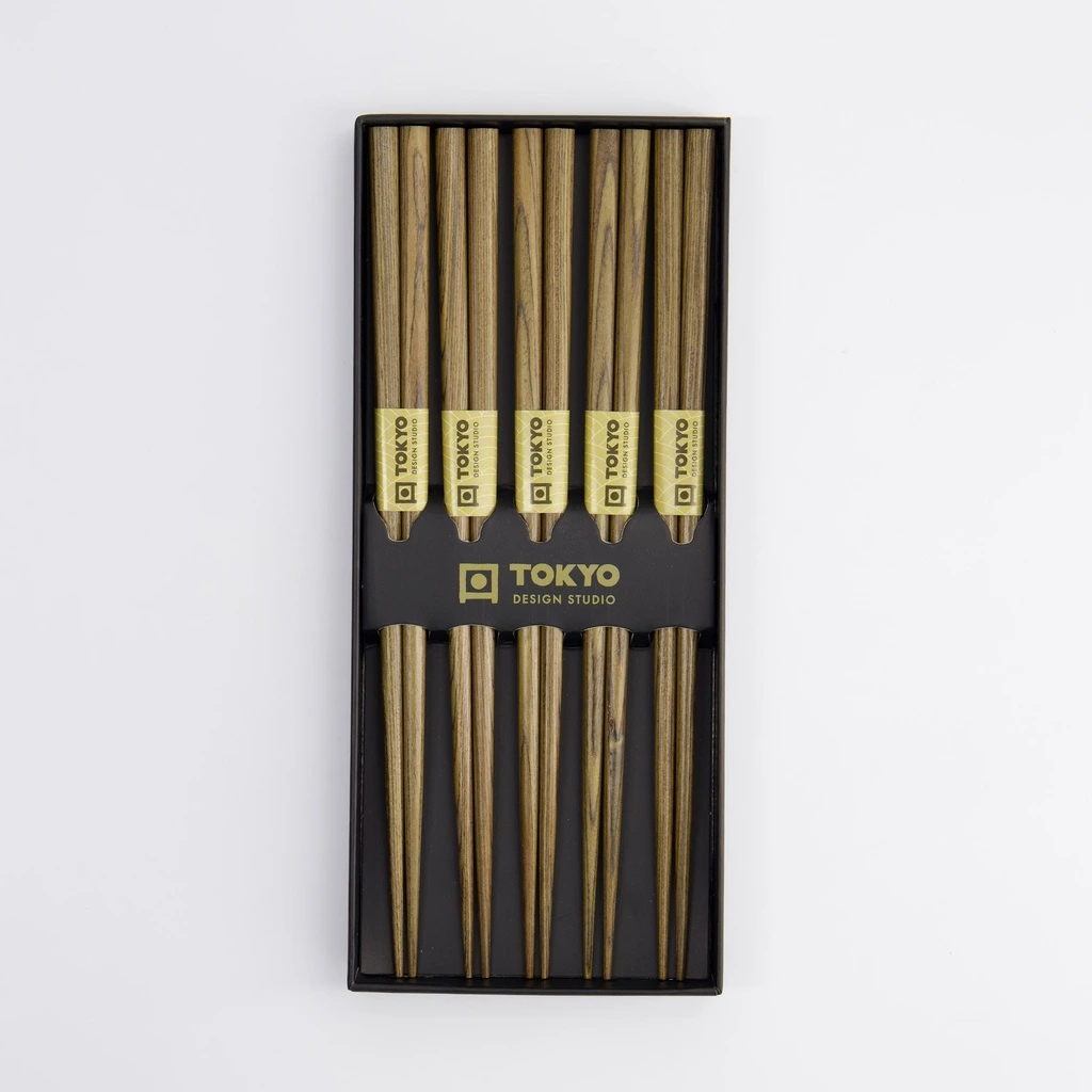 [JN17949] BAMBUS 5er Stäbchen Set in Geschenkbox | braun/grau Box 1/100