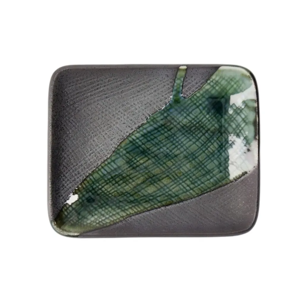 [JN07429] MIDORI JP Sushi Teller 14,5x12cm - schwarz/grün (F) Box 6/72