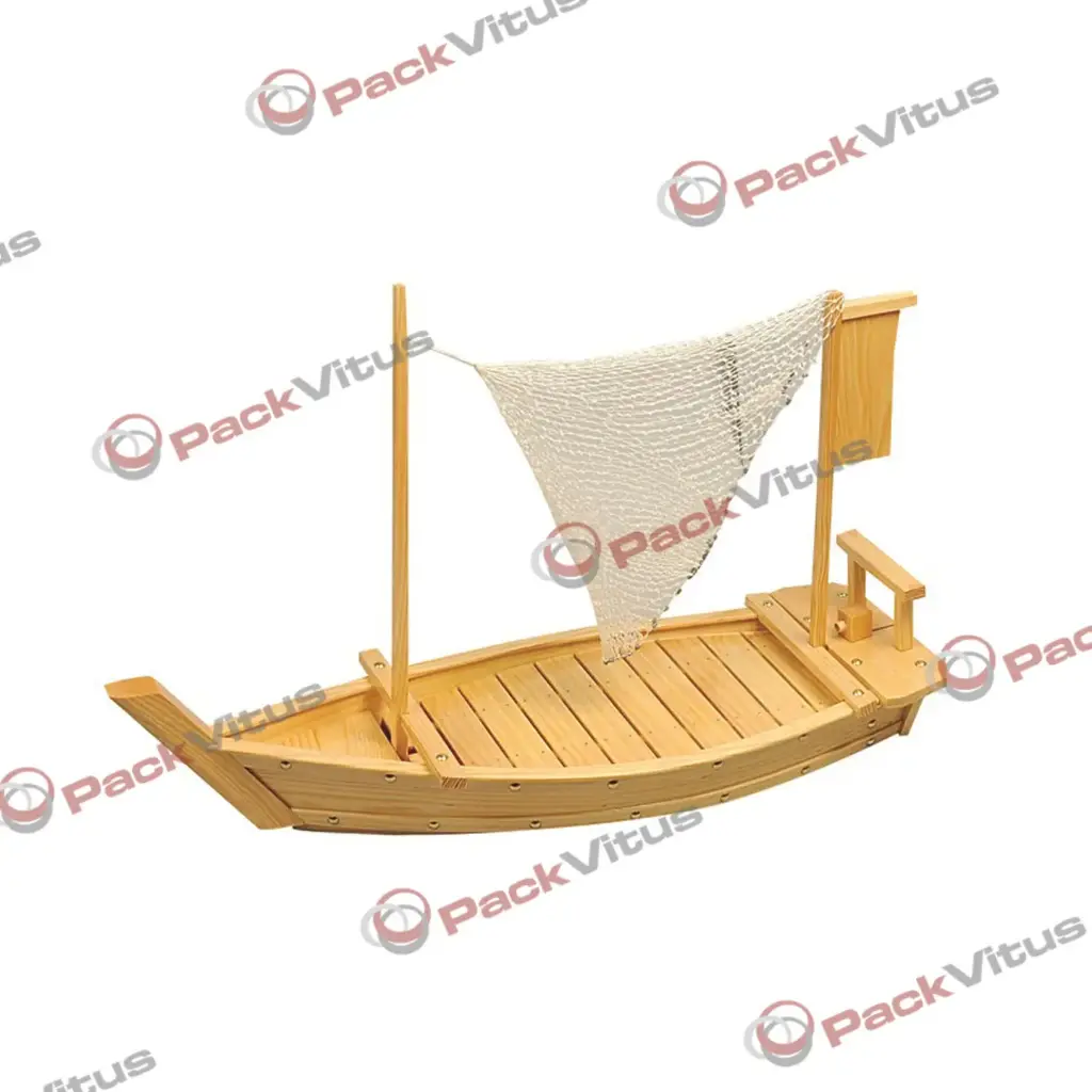 (D/R) Holz Boot mit Netz L80cm gläzend