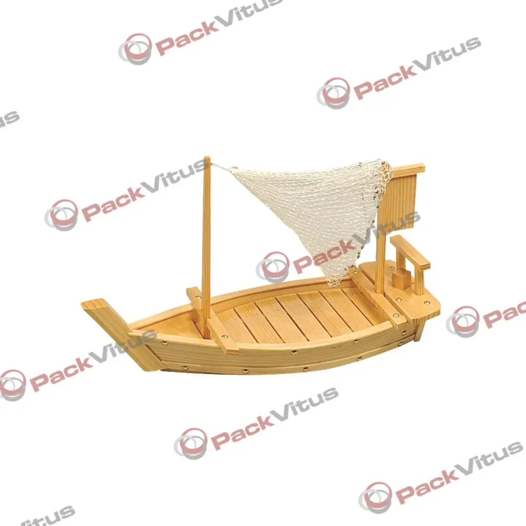 [JN08421] (D/R) Holz Boot mit Netz L60cm gläzend