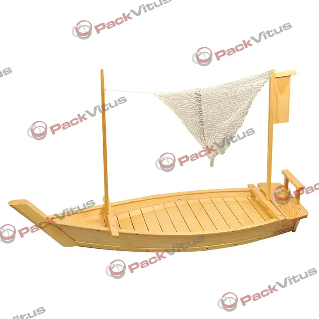 [JN08547] (D/R) Holz Boot mit Netz L120cm gläzend