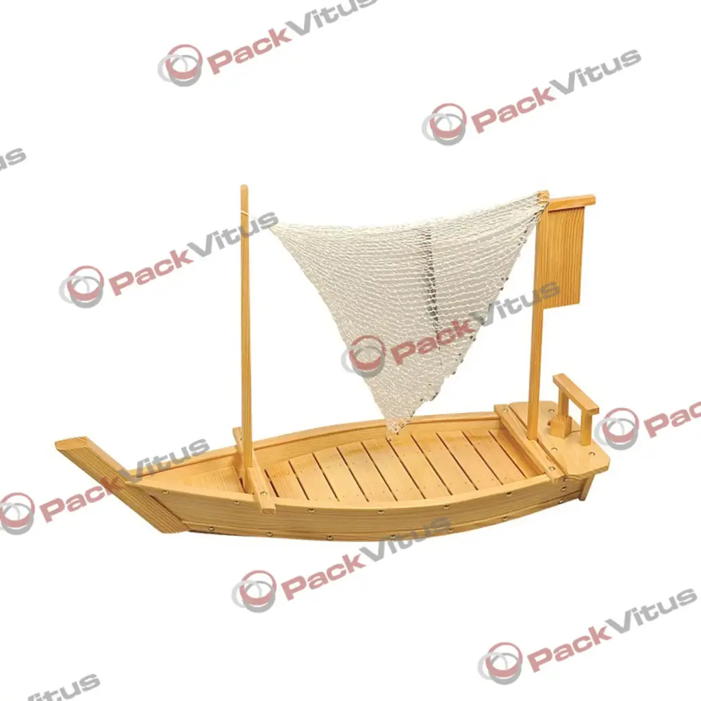 [JN08407] (D/R) Holz Boot mit Netz L90cm gläzend