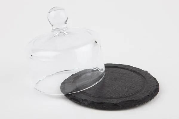 2-teilig Schieferplatte mit Glashaube D10,5 H8
