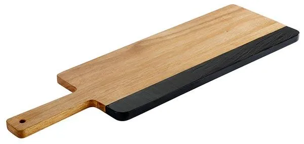 Servierbrett "ROCKWOOD"  aus Akazienholz (lackiert), mit einem Naturschieferstreifen (beschreibbar) 56 x 18 cm